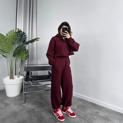 Damen Sportliches Hoodie-Set Cropped mit lockerer Hose Eveloria