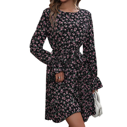 Damen Blumenkleid Lässig Wickel Design Voluminöse Ärmel