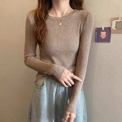 Damen Rippstrickpullover Enganliegend Rundhalsausschnitt Eveloria
