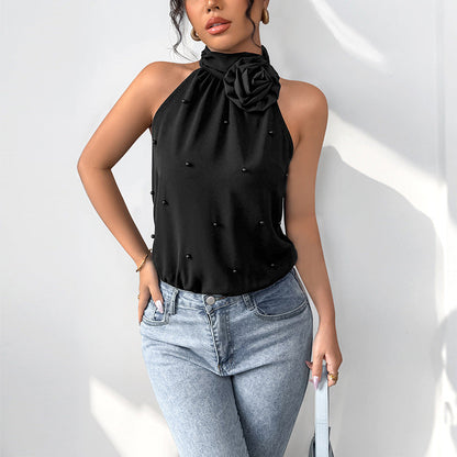 Damen Halterneck- mit Blumenapplikation und Perlen
