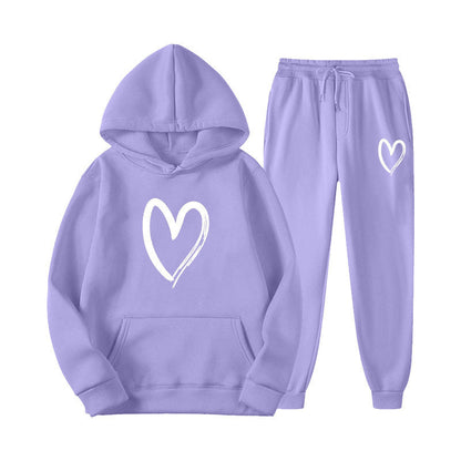 Damen Sweatsuit Kängurutasche Herzprint Eveloria