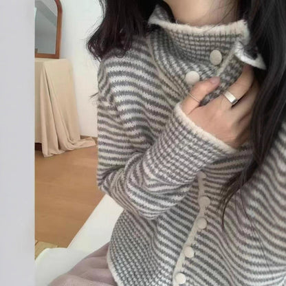 Damen Strickjacke Großkragen Knöpfe Eveloria