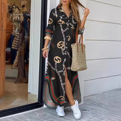 Damen Hemdblusenkleid mit Muster und Seitenschlitzen