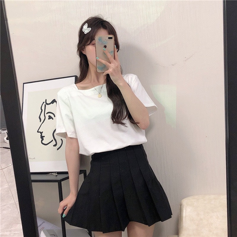 Damen Basic T-Shirt Weites Baumwoll-Shirt Bequem Weiß