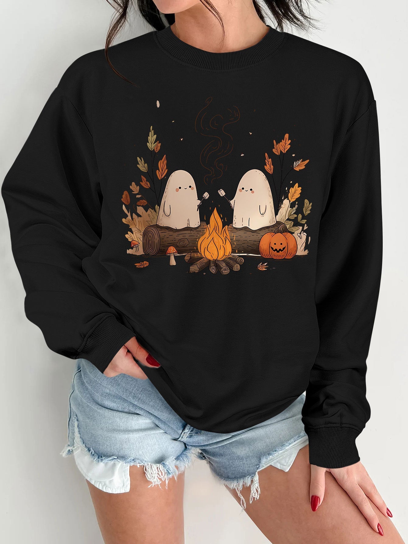 Damen Sweatshirt Verspielt Grusel Motiv Bequem Eveloria