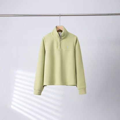Damen Fleece-Pullover Halbzipp Elastische Bündchen Grau