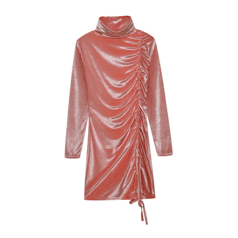 Damen Partykleid Hochgeschlossener Kragen Raffungen Eveloria