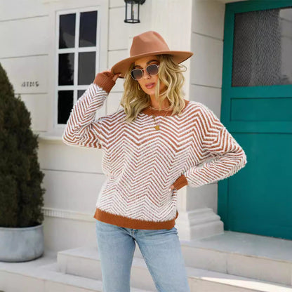 Damen Pullover Chevron Muster Eveloria