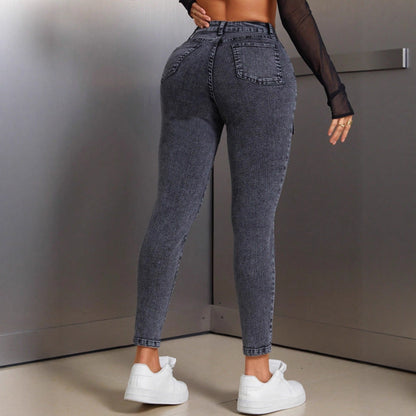 Damen High-Waist Jeans Slim Fit mit Pattentaschen Eveloria