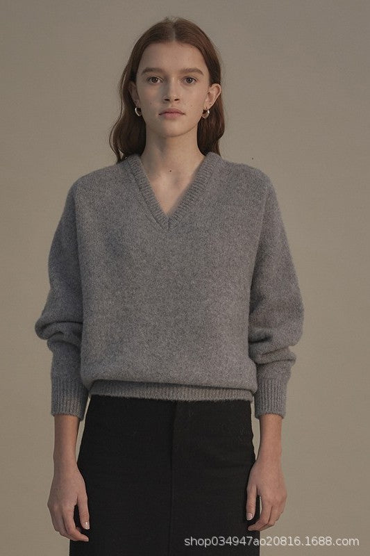Damen Pullover V-Ausschnitt Weiches Strick Eveloria