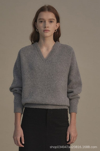 Damen Pullover V-Ausschnitt Weiches Strick Eveloria