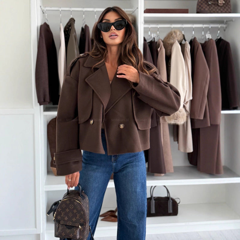 Damen Oversized Wolljacke Breites Revers Eveloria