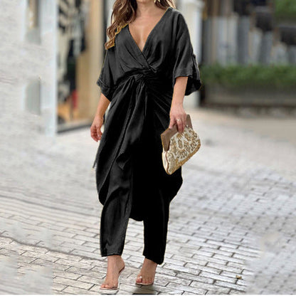 Damen Wickeljumpsuit Eleganter Schnitt Lässig Eveloria