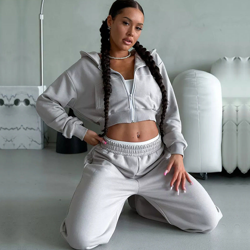 Damen Sportliche Hoodie Jogginghose Set Baumwolle Schwarz - Eveloria
