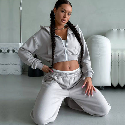 Damen Sportliche Hoodie Jogginghose Set Baumwolle Schwarz - Eveloria