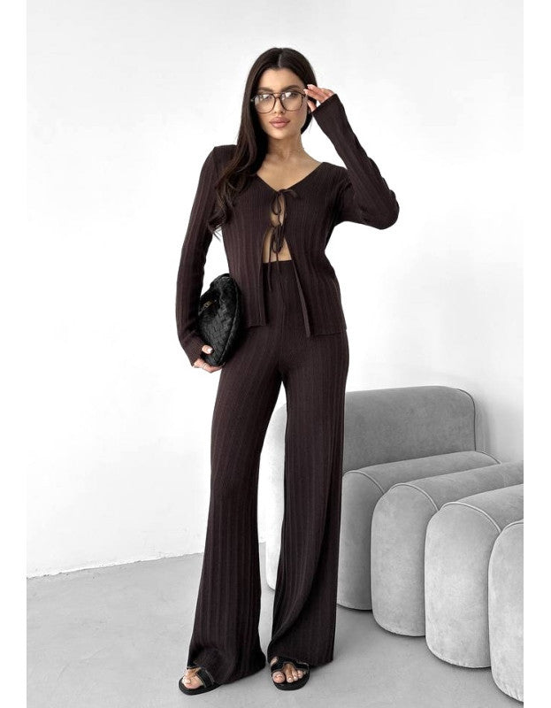 Damen Stricktop V-Ausschnitt Kordelzug