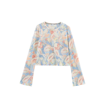 Damen Baumwollcardigan Floralmuster Eveloria