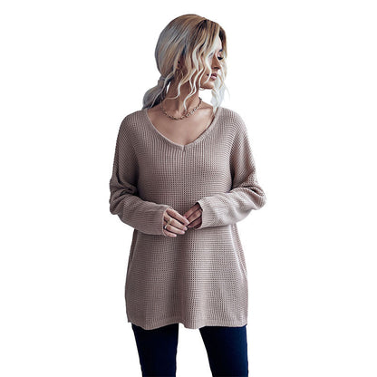 Damen Strickpullover Weiches Waffelmuster Beige