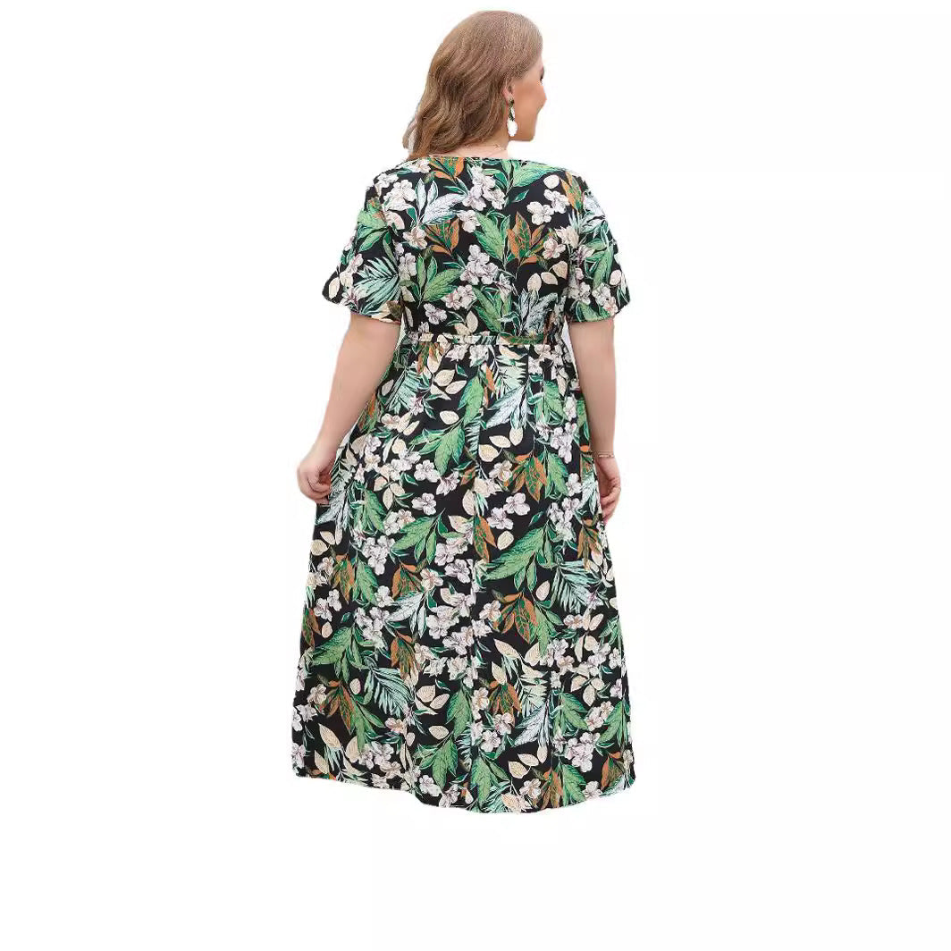 Damen Maxikleid mit Musterung und Band Eveloria