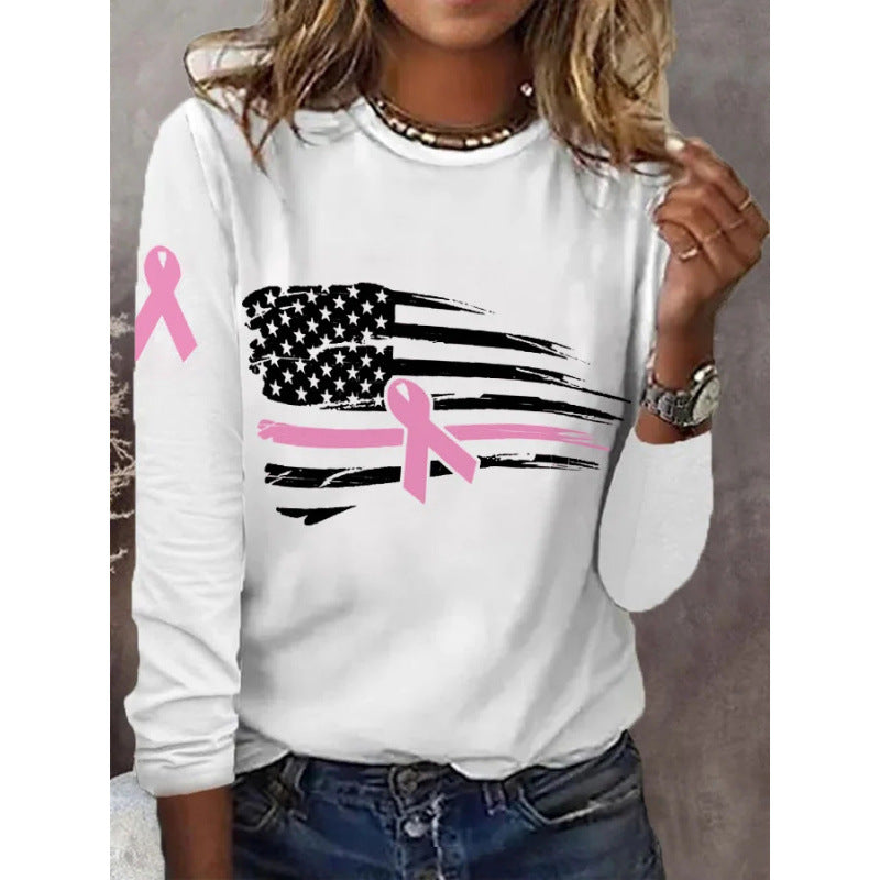 Damen T-Shirt Flaggen-Schleifen-Design Baumwolle Weiß