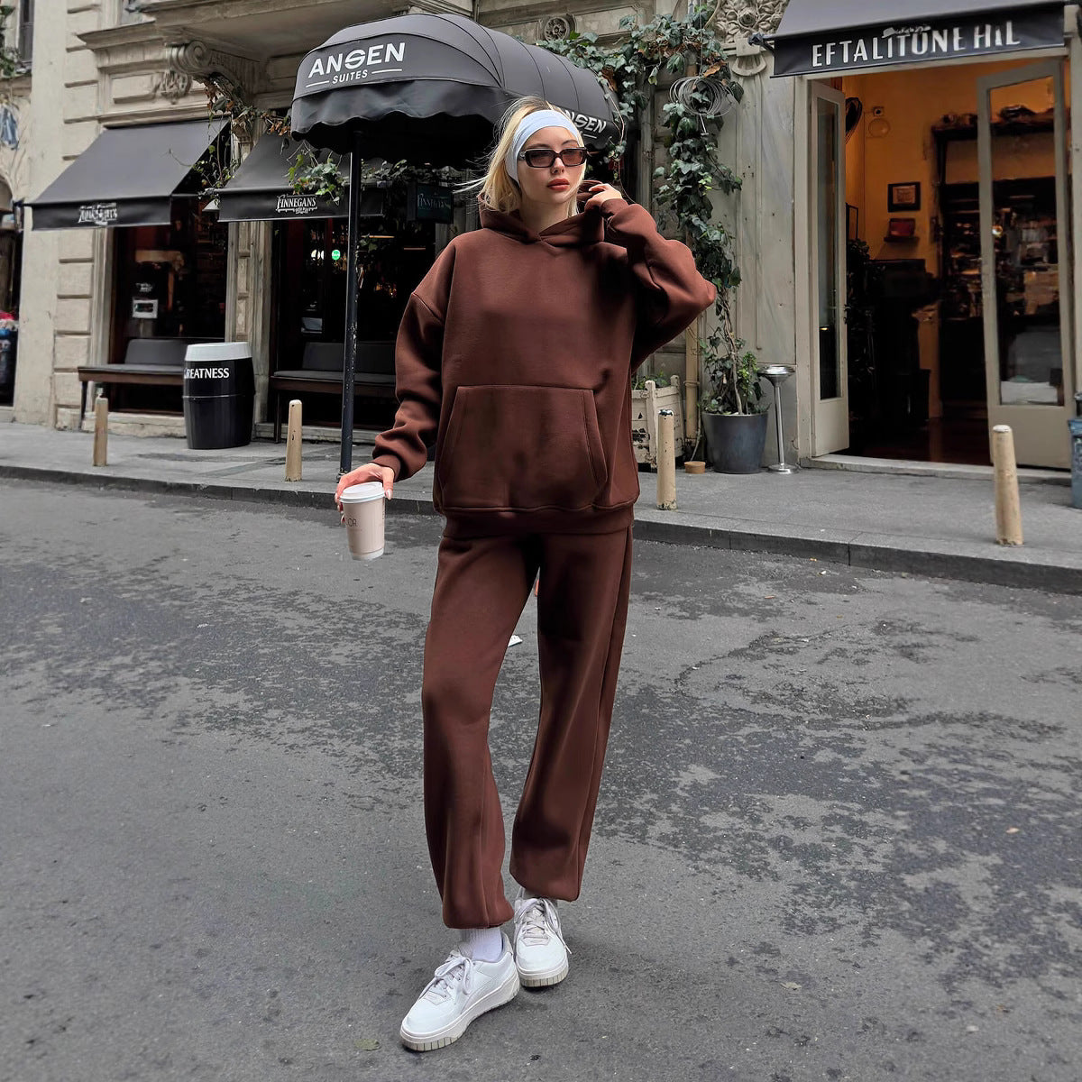 Damen Oversized Hoodie Jogginghose Lässig Grau - Eveloria
