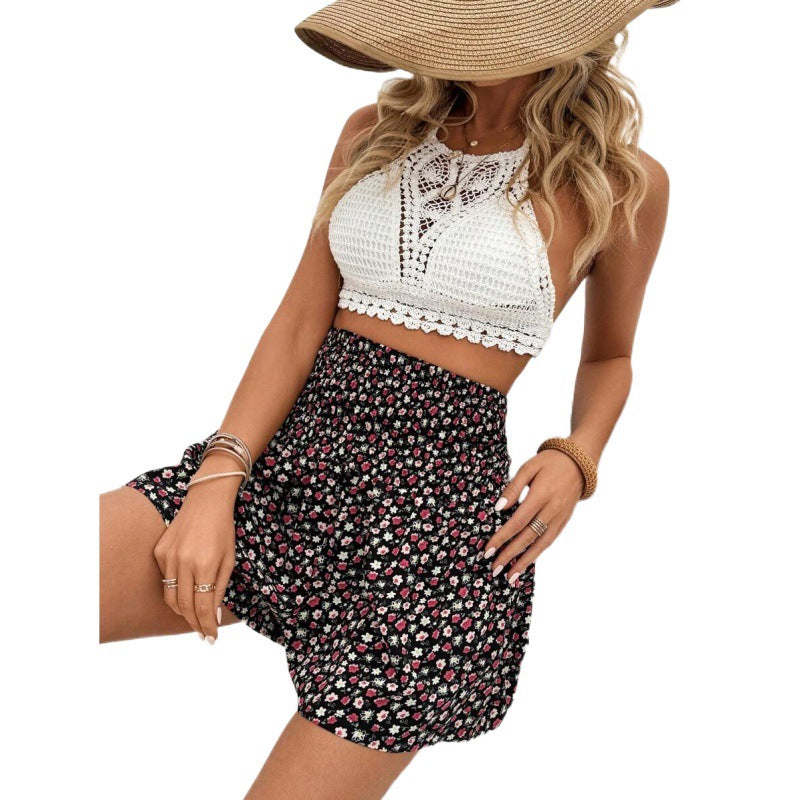Damen Sommerkleid Kurz Florales Design Elastischer Bund