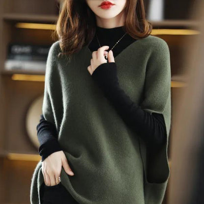 Damen Strickponcho V-Ausschnitt Eveloria