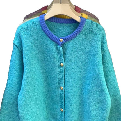 Damen Strickjacke Weich Kontrastbündchen Eveloria