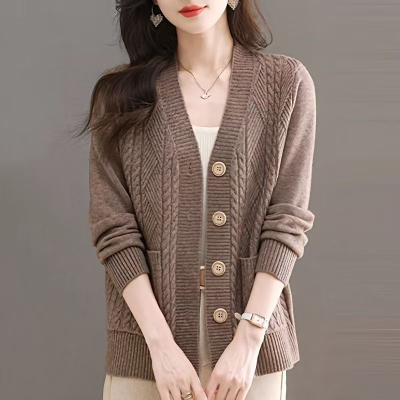 Damen Strickjacke V-Ausschnitt Taschen Eveloria