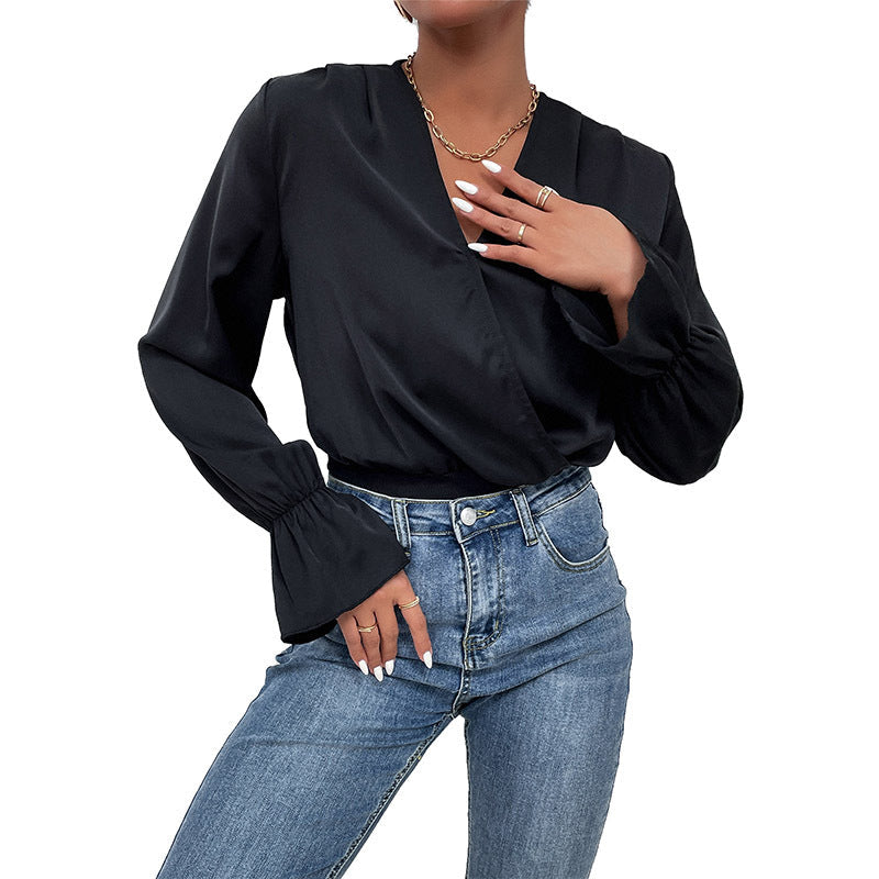 Damen Body V-Ausschnitt Voluminöse Ärmel Eveloria