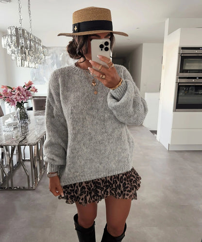 Damen Strickpullover Luftiger Look Voluminöse Ärmel Eveloria