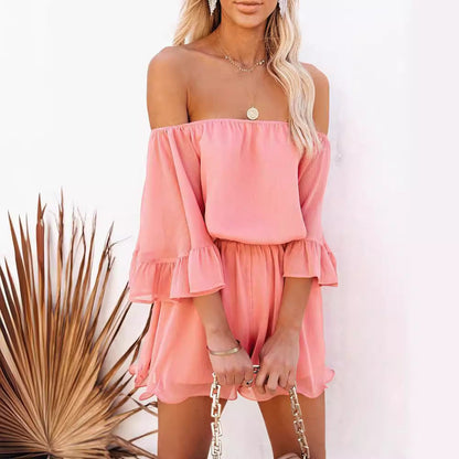 Damen Kurzoverall Off-Shoulder Voluminöse Ärmel Eveloria
