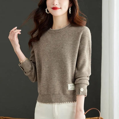 Damen Strickpullover Feine Ribstruktur Modische Knöpfe Eveloria