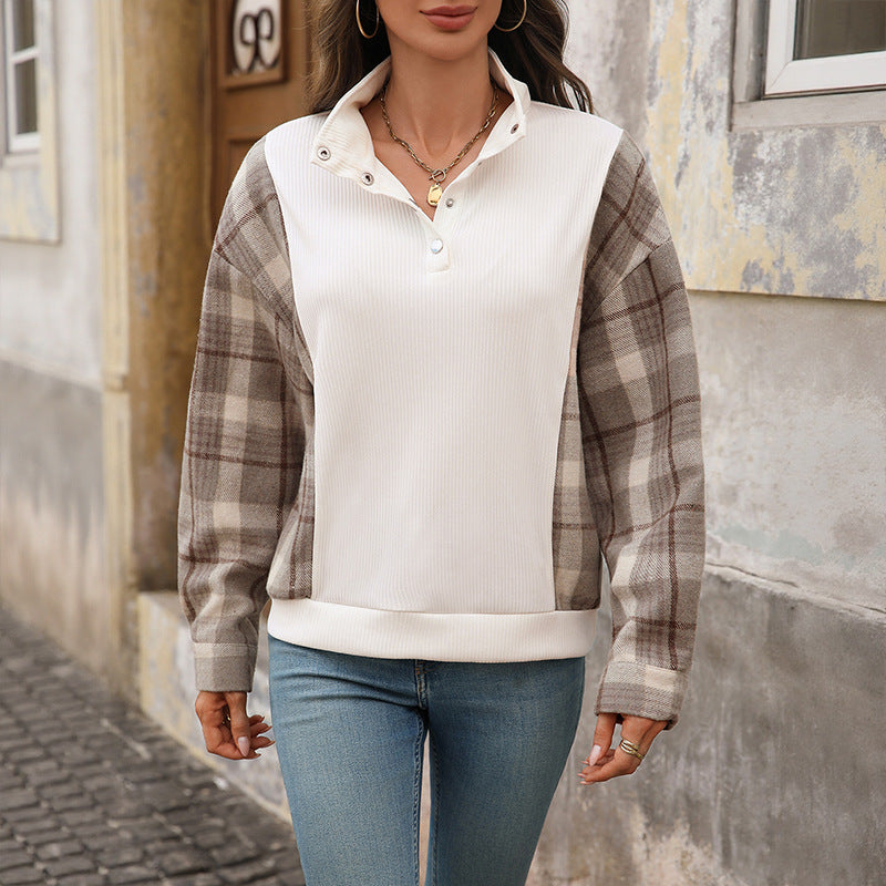 Damen Sweatshirt Karomuster Knöpfe Eveloria - Eveloria