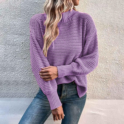 Damen Strickpullover Höher Kragen Strukturmasche Eveloria