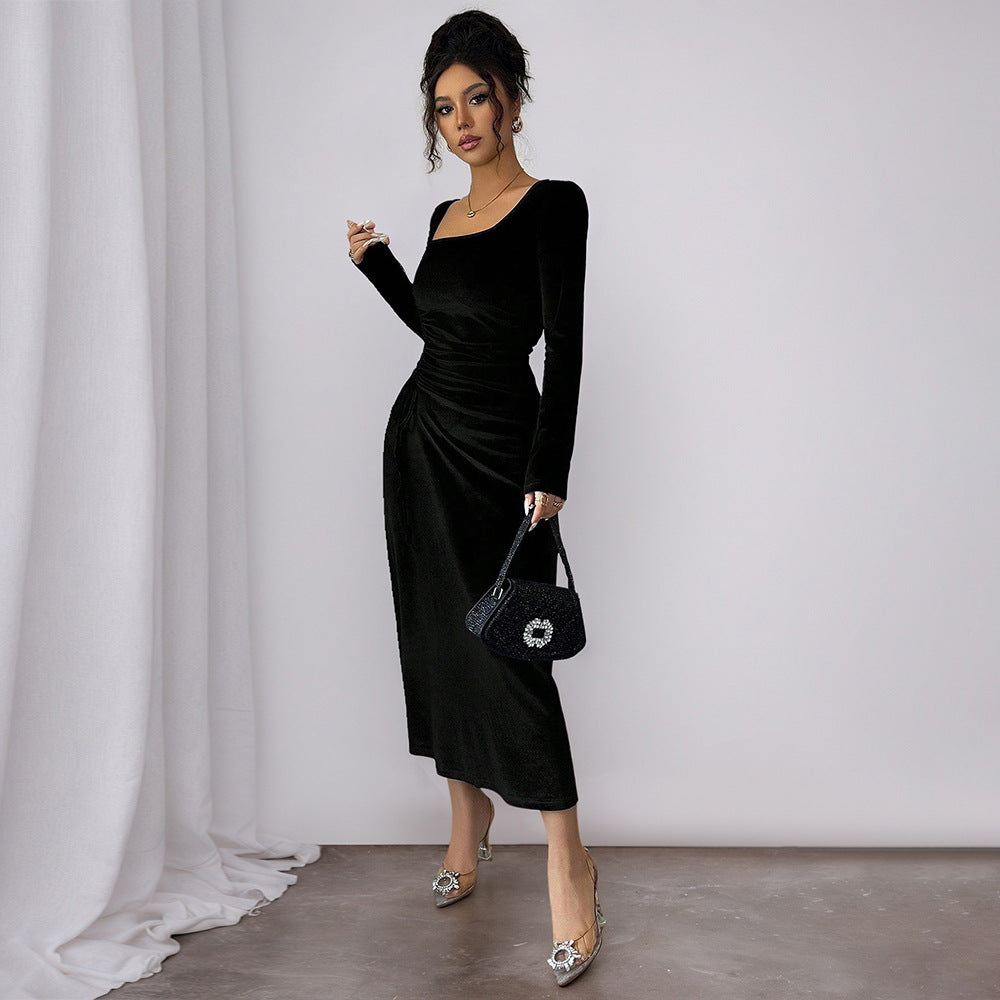 Damen Midi-Kleid Raffiniertes Rüschen-Design Eleganter Ausschnitt