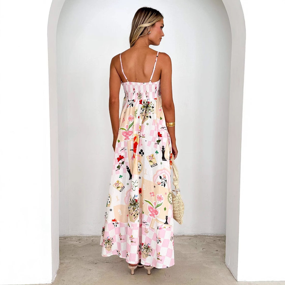 Damen Maxikleid mit Trägern Floralmuster Eveloria