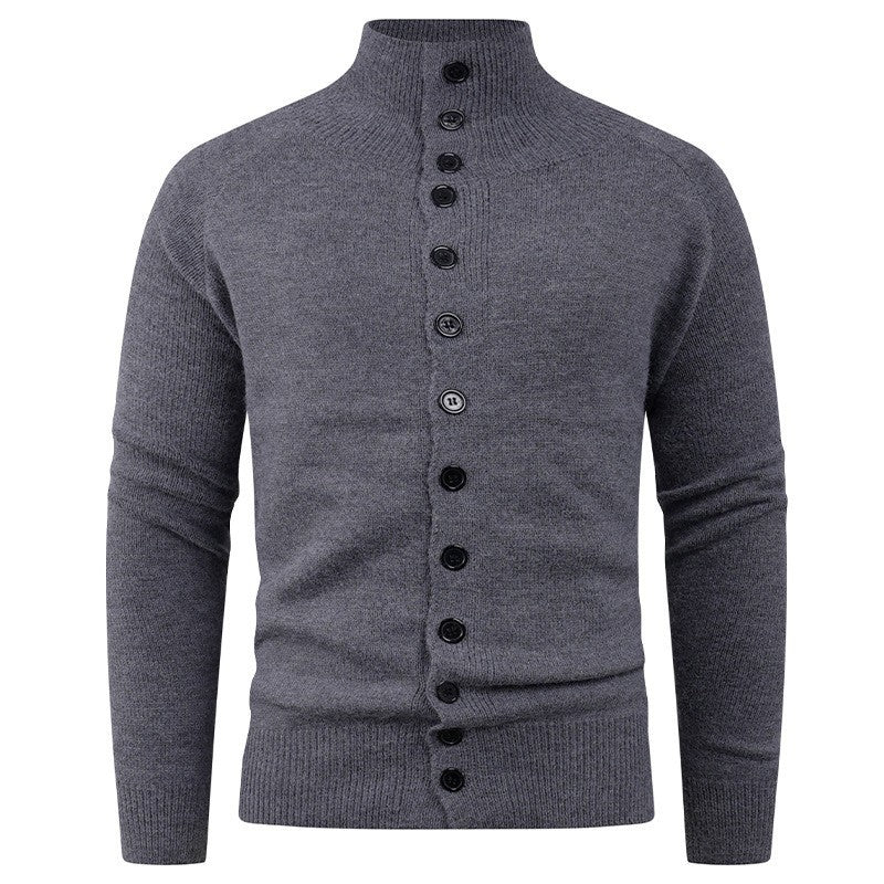 Herren Strickcardigan Stehkragen Knopfverschluss Grau