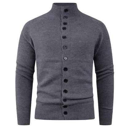 Herren Strickcardigan Stehkragen Knopfverschluss Grau