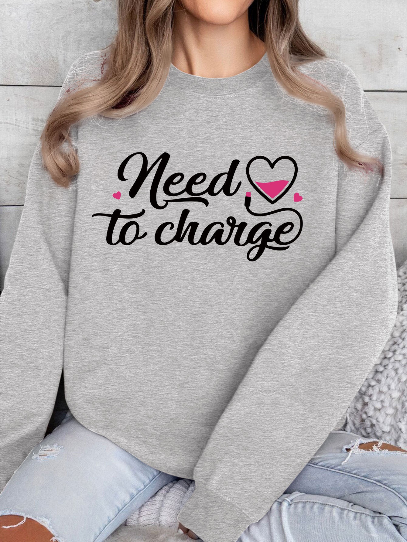 Damen Sweatshirt Inspirierender Herzspruch Lässig Grau