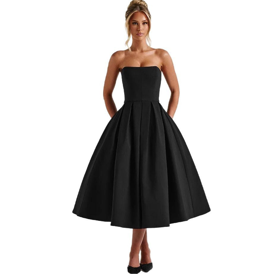 Damen Abendkleid A-Linie tiefes Dekolleté Plissee Eveloria