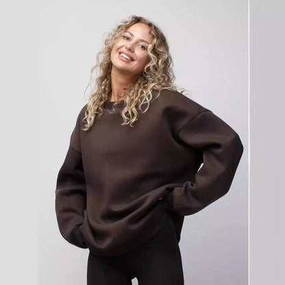 Damen Sweatshirt Weiches Innenfutter Breite Schultern Grau