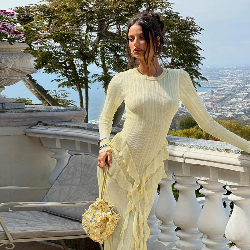 Damen Maxikleid mit Rüschen und langen Ärmeln Eveloria