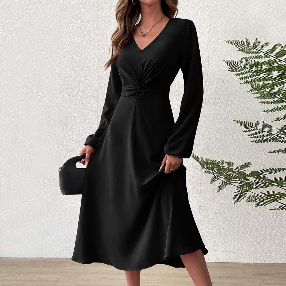 Damen Midikleid mit Drapierung und V-Ausschnitt Eveloria