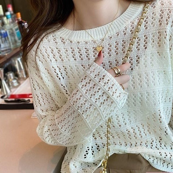 Damen Feinstrickpullover Luftig Lochdesign Weit - Eveloria