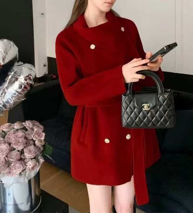 Damen Kurzjacke Asymmetrischer Kragen Goldene Knöpfe Eveloria
