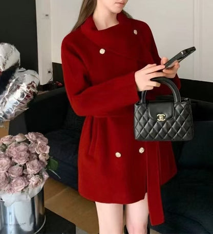 Damen Kurzjacke Asymmetrischer Kragen Goldene Knöpfe Eveloria
