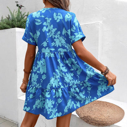 Damen Blusenkleid Fließender Schnitt Florales Design Eveloria