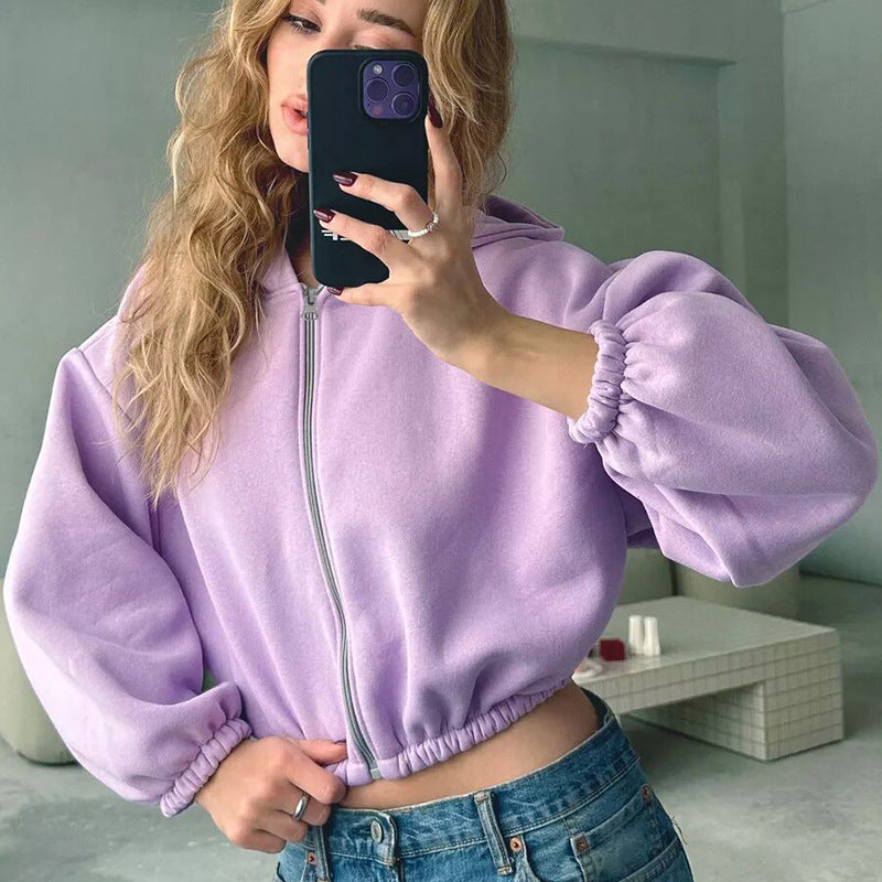 Damen Cropped Kapuzenpullover Voluminöse Ärmel Eveloria