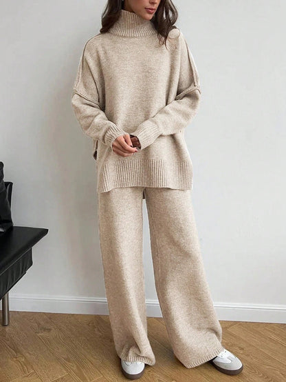 Damen Fleece-Loungewear-Set Hochkragen Beige Eveloria